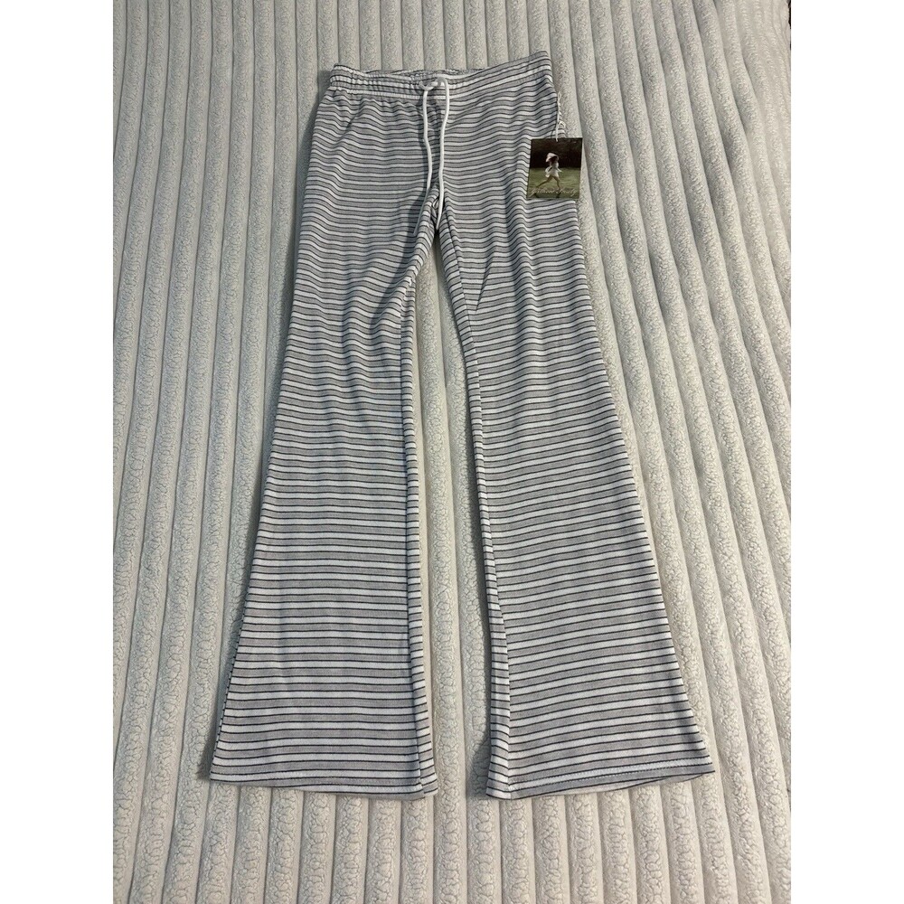 NWT Girlhood Society Striped Drawstring Flare Lounge Pants Womens Medium Gray